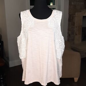 Crown & Ivy Cotton Soft Pink with White Lace Trim Tank Top